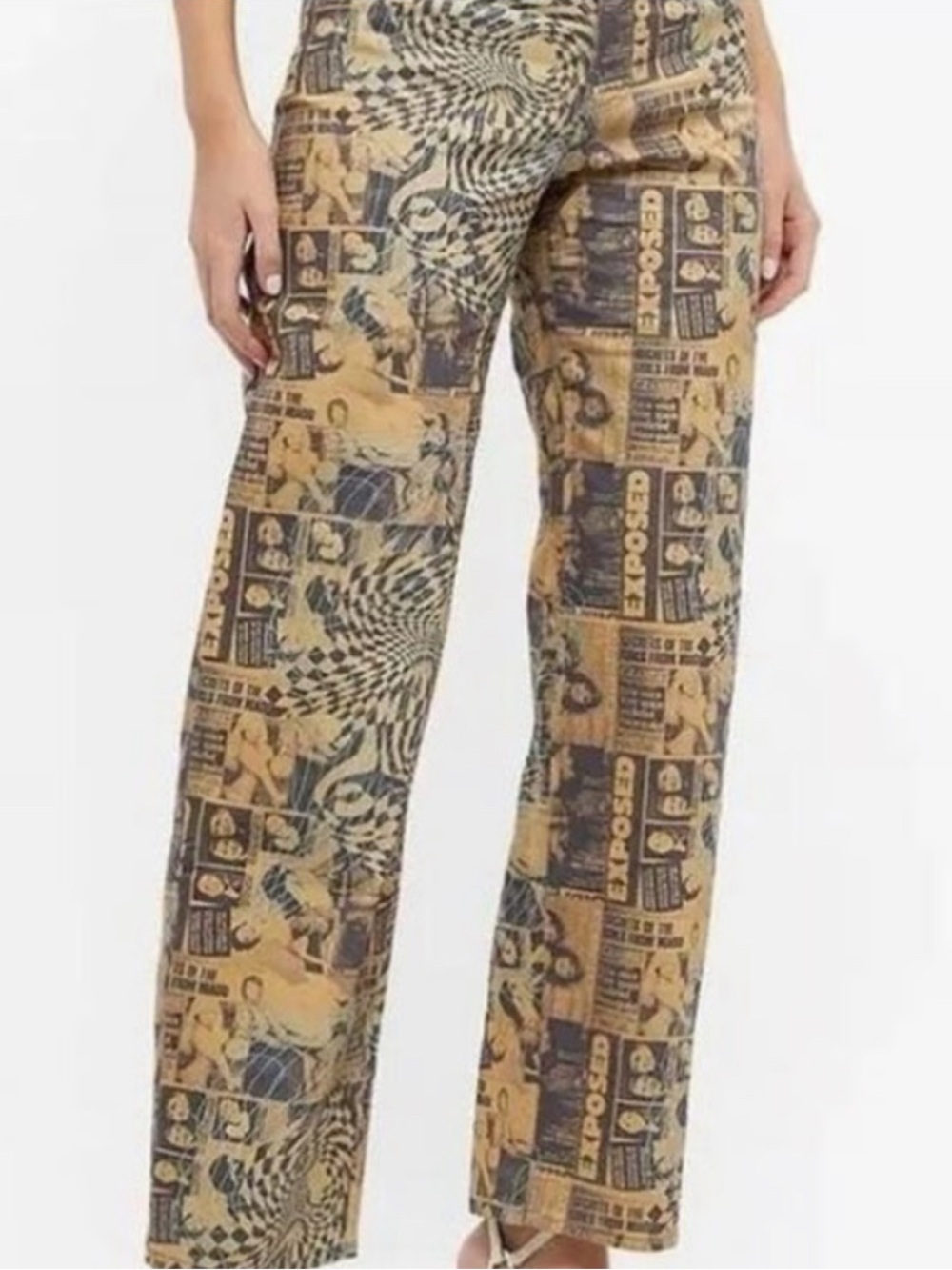 Miaou Fargo Pants in the Wanted newspaper print pattern